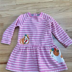 Mini Boden Pink and White Striped Dress with Puppy Appliqués